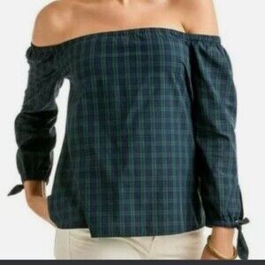 Talbots Tartan Plaid Semi Sheer Tie Sleeve Blouse‎